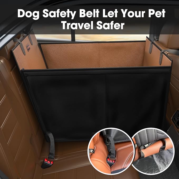 FURTIME Large Dog Car Seat, Upgraded PU Leather Back Seat Extender with Hard Bottom, Waterproof Pet Car Seat Cover for Medium Sized Dog, Pet Hammock for Cars, SUVs, Trucks, Brown - Image 9