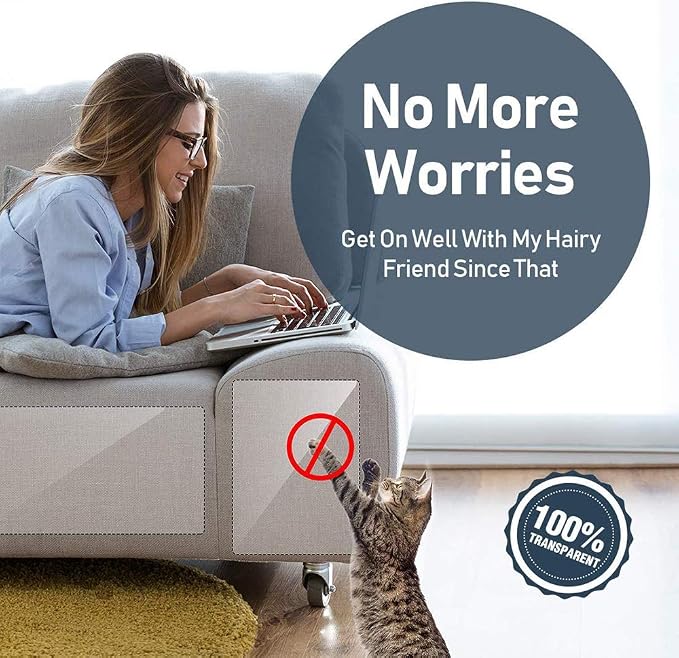 Anti-Cat Scratch Furniture Protector Deterrent Tape - 12"x17", 8 PCS | Double Side Wide Anti-Scratch Tape for Pretector Couch, Door, Wall, Carpet - Image 8