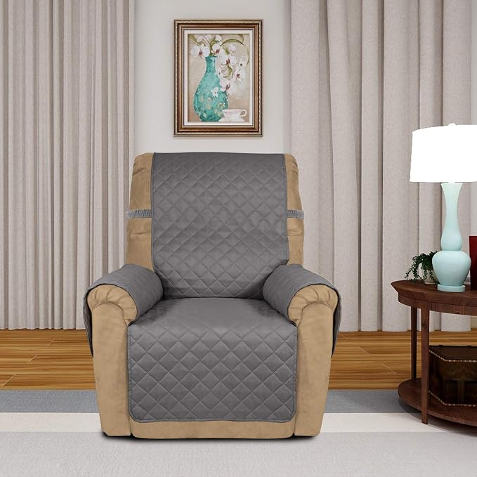 PureFit Reversible Recliner Chair Covers Couch Covers for Dogs, 19 in | Gray/Light Gray, Water Resistant Couch Protector, Washable Pet Couch Cover with Non Slip and Elastic Straps For Kids - Image 2