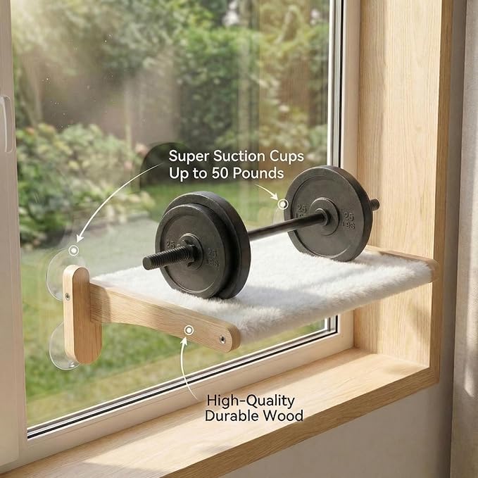 Cat Window Perch with Bird Feeder – Foldable Hammock, Strong Suction Cups for Indoor Cats (Nature-2) - Image 6