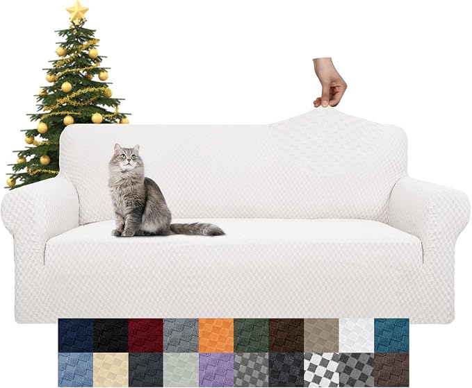 YEMYHOM Couch Cover Latest Jacquard Design High Stretch Sofa Covers for 3 Cushion Couch, Pet Dog Cat Proof Slipcover Non Slip Magic Elastic Furniture Protector (Large, White) - Image 8