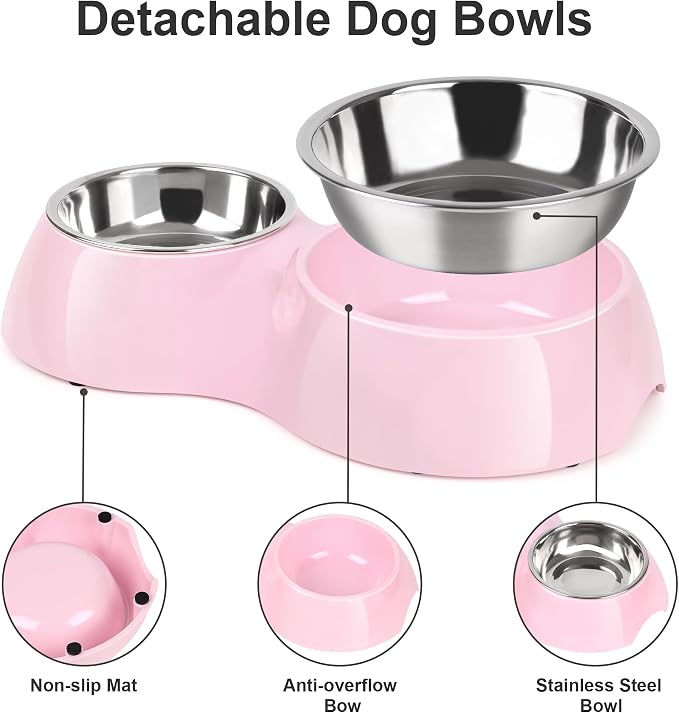 Elevated Dog Bowls Set - Non-Slip Raised Pet Feeder with Medium (10 oz) & Large (20 oz) Stainless Steel Bowls - Includes Durable Resin Stand for Corgi Puppies and Adult Cats - Pink - Image 4