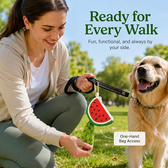 Watermelon Shaped Dog Poop Bag Holder Leash Attachment | Zipper Poop Bag Holder Dispenser & Trash Bag Carrier for Dog Walking, Cute Leash Attachable Dog Poop Bag Holder - Image 6