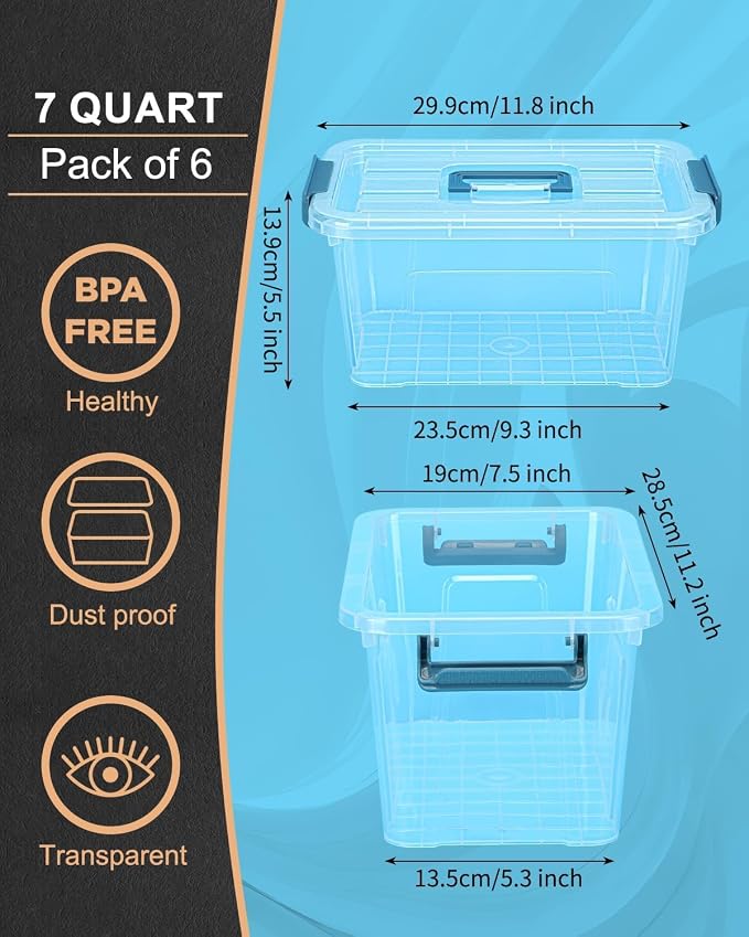 NUMIFUN Plastic Storage Bins with Lids 6 Pack, 7 Quart Storage Containers with Black Buckle Latch, Stackable Storage Containers for Home Pantry Office Classroom Organization, White - Image 2