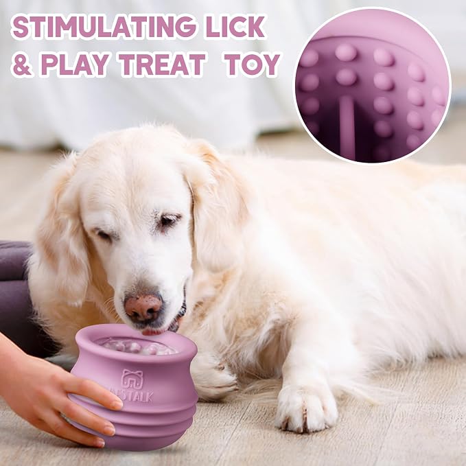 Dog Enrichment Treat Toy, Long-Lasting Wobbly Interactive Freeze Lick Toys for Dogs, Stuffable Puzzle Feeder Toy for Boredom, Silicone Treat Dispensing Chew Toy (Pastel Purple,L) - Image 7