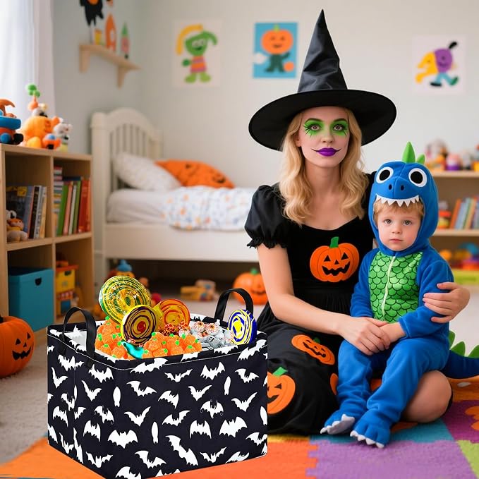 MAIZMZ Halloween Storage Basket Pumpkin Ghost Gift Basket for Kids Foldable Toy Box Waterproof Organizer Bin Laundry Nursery Hamper for Home Office Dorm Closet Shelf - Image 2
