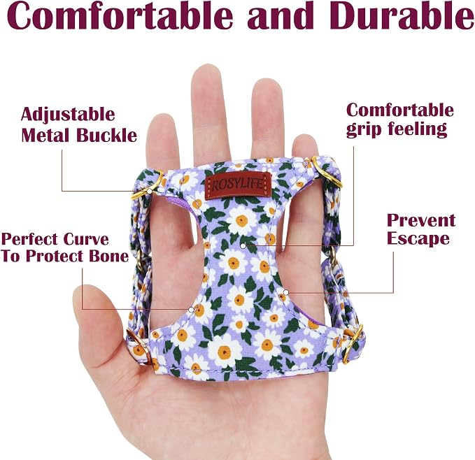 No Pull Dog Harness Adjustable Small Dog Harness and Leash Set, Lightweight and Soft Dog Harness No Choke Escape Proof Pet Harness Vest (Purple Daisy, S) - Image 2