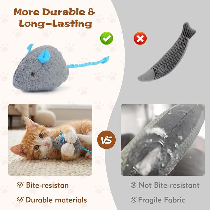 WRW Cat Mice Toys with Catnip for Indoor Cats, 12 Pcs, 7 Colors | 12 Plush Catnip Mice Toys with Realistic Design, for Indoor Cats to Chase, Bite, Swat and Play Fetch - Image 5