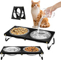 Upgraded Elevated Cat Bowls,10°Tilted Foldable Stand Anti Vomiting Raised Cat Dishes for Food and Water,2 Stainless Steel Bowls for Cats and Puppy (2 Pack) by KMXASP