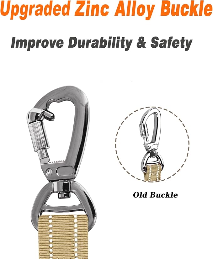 AUBELL Tactical Dog Leash Heavy Duty,4-6ft No Pull Bungee Leash,Brown | Reflective Dog Leash for Medium Large Dogs with Comfortable Padded Double Handle,Car Seat Belt,360 Degree Rotating Carabiner - Image 5