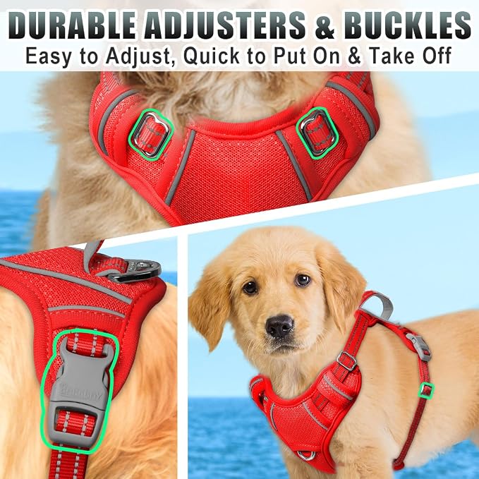 BARKBAY No Pull Dog Harness Large Reflective Dog Harness with Front Clip and Easy Control Handle for Walking Training Running with ID tag Pocket(Red,S) - Image 8