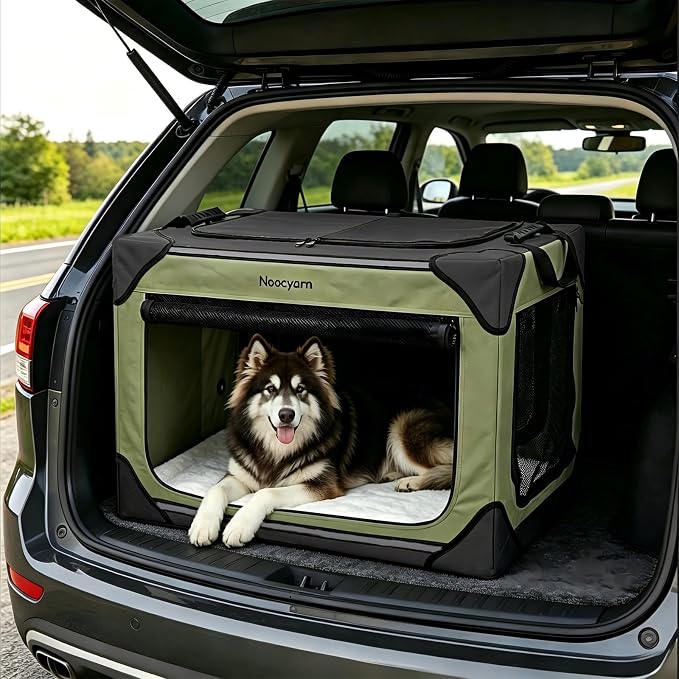 42" L Collapsible Dog Crate for Extra Large Dogs, XL Soft Pet Crate with 4-Door Mesh, Portable Dog Kennel for Travelling, Green - Image 8
