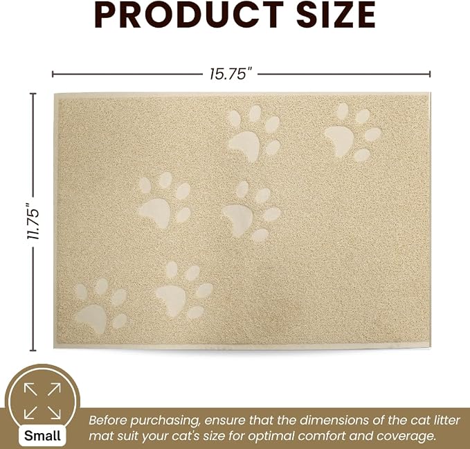 Andalus Small Cat Litter Mat, Pack of 2 - Waterproof, Non-Slip & Easy to Clean Cat Litter Box Mat for Extra Efficient Pet Litter-Trapping, Beige (15.75” X 11.75”) - Image 3