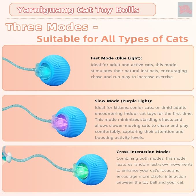 Speedy Tail 3.0 Interactive Toy Ball, 2 Tails for Cats & Dogs | cat chase toy|chirping bird cat toy|Adjustable sound level|300 mA high-capacity battery - Image 2