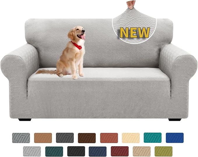 XINEAGE Stretch Jacquard Loveseat Cover, Non Slip Sofa Slipcover for Dog | High-Stretch Fabric. Wear-Resistant, Pet Friendly. Easy Install & Washable for Living Rooms, Offices.Sliver Gray by XINEAGE