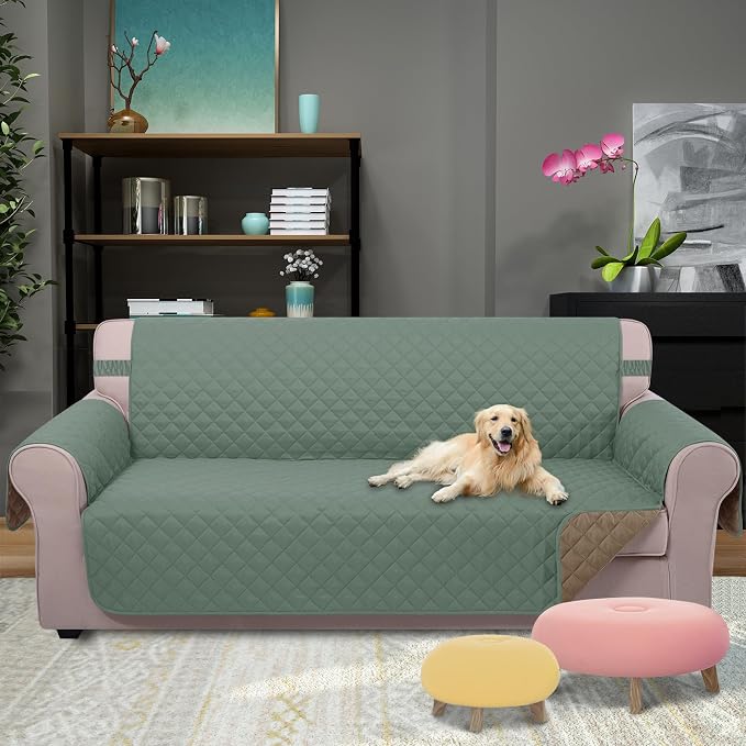U-NICE HOME Large Sofa Cover Reversible Couch Cover, Greyish Green/Taupe | 78''Oversized, Washable, Pet Friendly, Elastic Straps, Water Repellent, Furniture Protector Mat for 3 Cushion Couch - Image 2