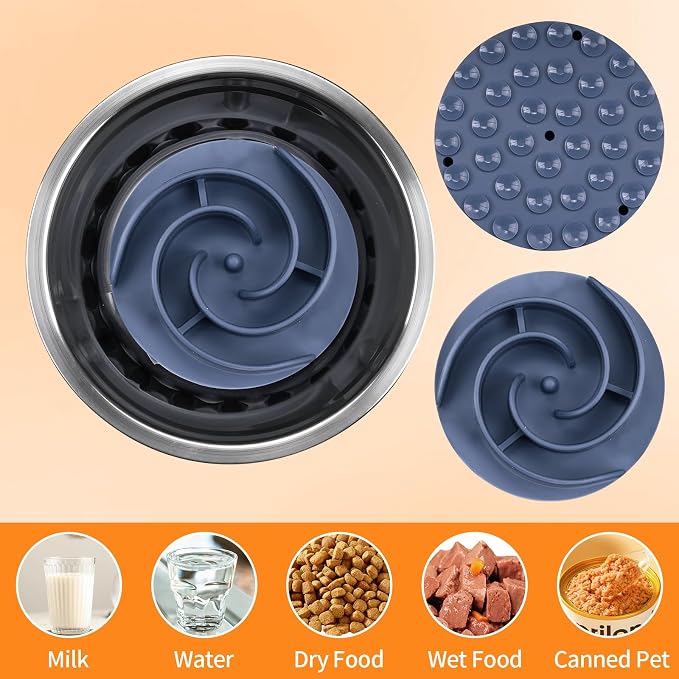 Slow Feeder Dog Bowls Insert, Bestalk Soft Silicone Slow Eating Feeder Insert with Suction Cups for Small, Medium and Large Dogs, Fit into Basic and Elevated Dog Bowls, Dark Blue - Image 5