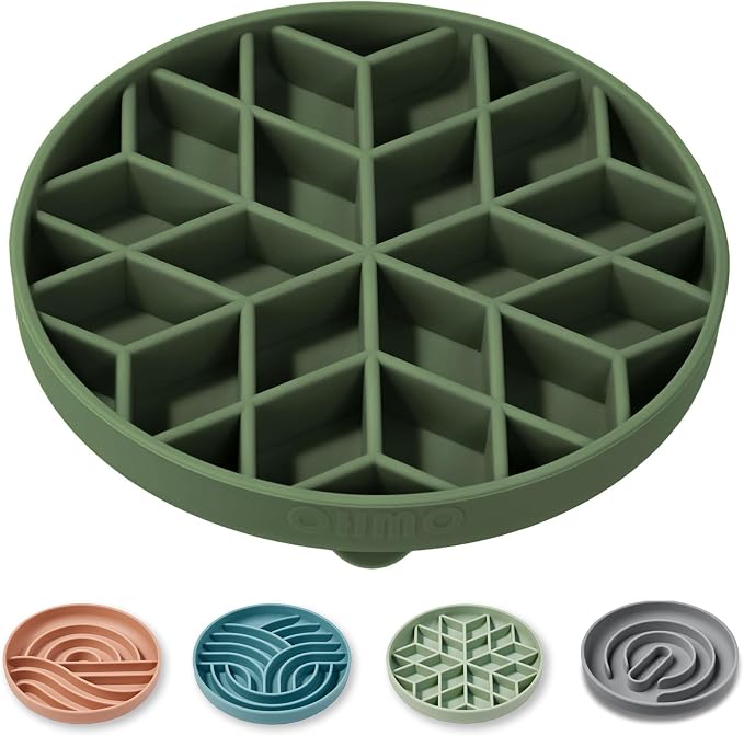OHMO Slow Feeder Dog Bowl, 5.9" Lick Mat for Dogs, Diamond, Camo Green | Cat Slow Feeder Bowl, Anti Choking, Enrichment Toys, Easy Clean BPA-Free Silicone Feeding Bowl, Boredom and Anxiety Reducer by OHMO