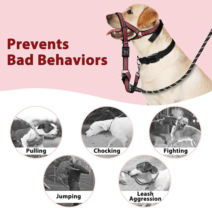 BARKLESS Soft Dog Head Collar, Patented Padded No Pull Head Halter, Training Nose Leash with Safety Link for Medium Large Dogs, Adjustable Muzzle Leash, Easy Control for Walking (XL, Red) - Image 6