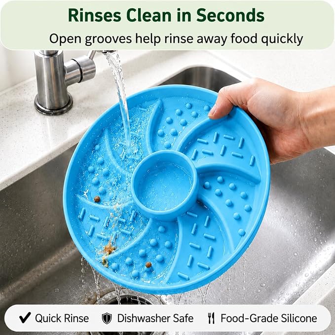 Slow Feeder Dog Bowl Silicone Suction Cup Anti Spill Dogs Cats Blue | strong suction base prevents sliding, extends mealtime, reduces anxiety, textured surface, dishwasher safe - Image 9