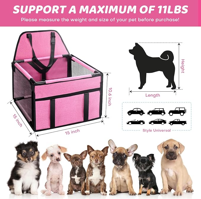 GENORTH Small Dog Car Seats for Small Dogs,Portable Puppy/Pet Car Booster Seat with Clip-On Leash and Mesh Window for Small Pet Up to 11 lbs - Image 6
