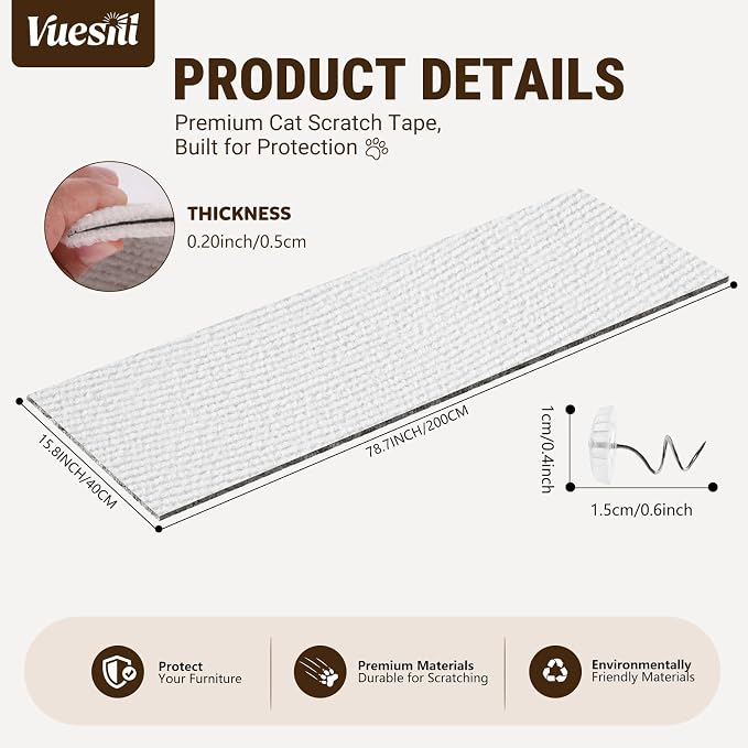 Cat Scratch Couch Furniture Protector,Trimmable Self-Adhesive Cats Claws Scratch Pads, Sisal DIY Climbing Couch Protector for Scratch Post Cat Tree Replacement Indoor(White, 78.7"x15.8") - Image 4