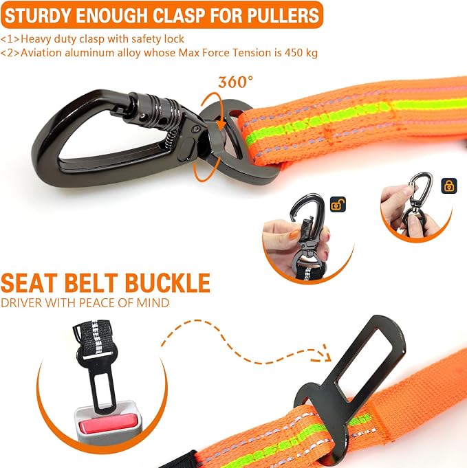 Heavy Duty Bungee Dog Leash with Locking Carabiner for Large Dogs | No Pull Bungee Shock Absorbing, 2 Padded Handles for control, Fits 60-150 lbs Dogs, Seatbelt Buckle, Reflective - Image 4