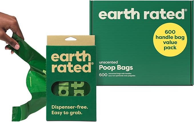 Earth Rated Dog Poop Bags for Dogs, 600 Easy Tie Handle Bags, Unscented | Extra Thick Waste Bag Refill Rolls by EarthRated