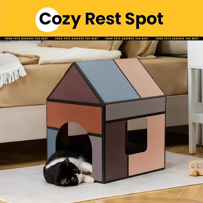Conlun Large Cat House Scratching Pad Indoor Cave <18 lbs | 2-in-1 cozy cave, heavy-duty recycled cardboard | traps messy crumbs, quick setup | ideal for cats up to 18 lbs - Image 6