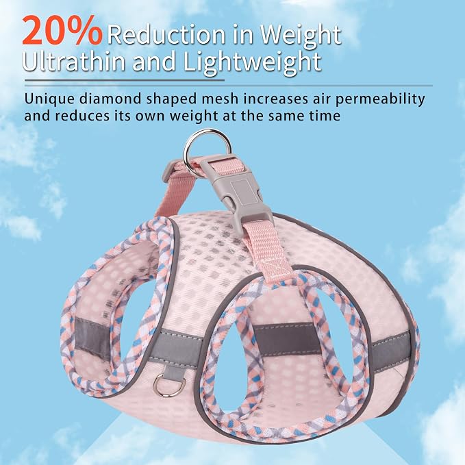 Step in Dog Vest Harness and Leash Set with Escape Proof Design | Diamond Mesh,Reflective Bands,Adjustable Pet Outdoor Harnesses,Medium Size Dogs Pearl Pink M - Image 4