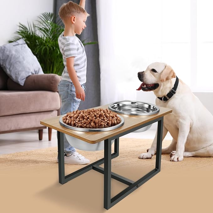 Spacnom Elevated Dog Bowls for Large Dogs, Raised Dog Bowl Stand with Two X-Large Stainless Steel Bowls for Dogs, 3.5L Capacity, Rustic Walnut - Image 7