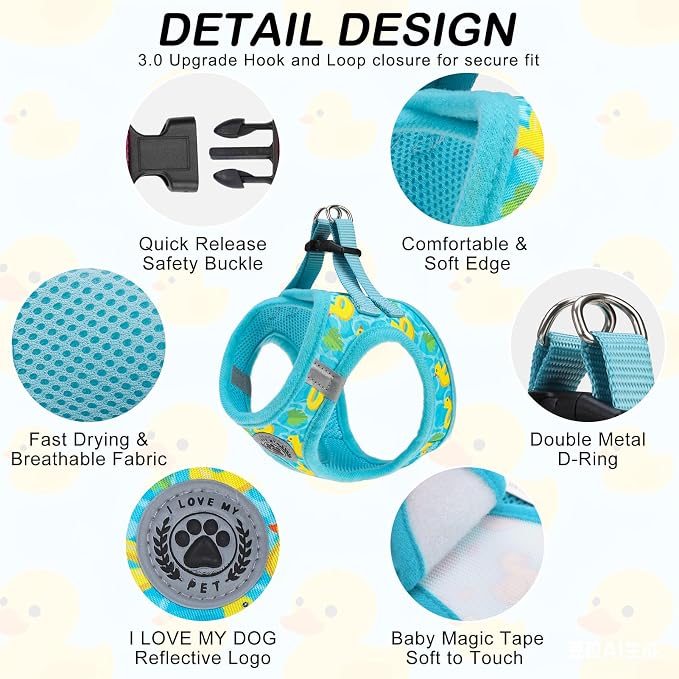 BEAUTYZOO Dog Harness Medium Sized and Leash Set,No Pull Pet Vest - Duck, M | Step-in Easy On/Off, All Season Breathable Mesh,Escape-Proof Hook & Loop,Lightweight Reflective,No Choke,Easy Walking Control - Image 2