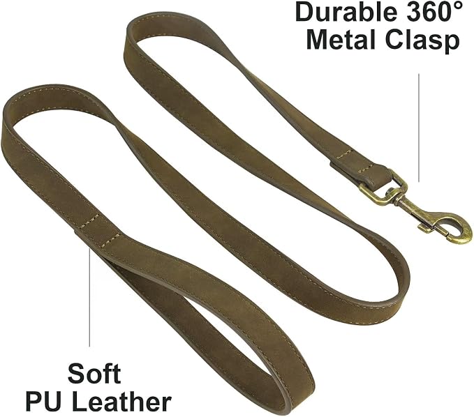 Didog PU Leather Dog Leash for Small Dogs, 5/8in x 4ft, Dark Green | Soft Grip Full Control, Easy Clean, Metal D-ring for Poop Bag Holder, Tangle-Free 360° Swivel Clasp, for Walking & Training - Image 3