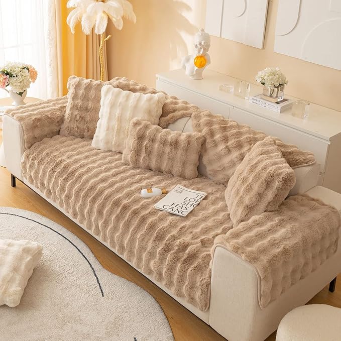 Faux Fur Couch Covers for Sofa Thick Fuzzy Sofa Covers for Dogs | Soft Warm Couch Cover Shaggy Fuzzy Sectional Sofa Cover Non-Slip Plush Sofa Slipcover Furniture Protector - Image 2
