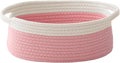 JMvicyroam Small Woven Basket, Empty Gift Basket, White&Pink/1 Pack | Small Gift Basket, Cotton Rope, 12 x 8 x 69 in, Handles, Includes Ribbon and Bag, Birthday Gift Basket by JMvicyroam