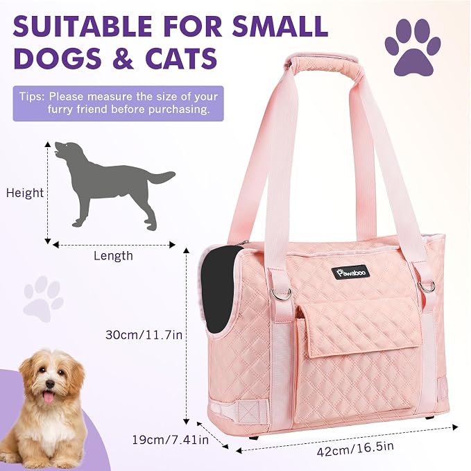 Pawaboo Dog Purse Carrier for Small Dogs with Pocket,Up to 11Lbs | Lightweight & Portable Dog Tote Bag Carrier Purses,Soft Sided Design,Front Pocket for Storage Travel Shopping Pink - Image 2