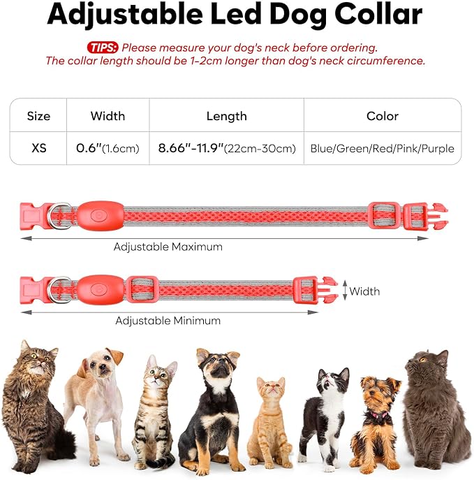 Flashseen LED Dog Collar, Light Up Dog Collar USB Rechargeable, Red, XS | Super Bright Lighted Dog Collar, Adjustable Breathable Mesh, Glow Collar for Dog Night Walking - Image 6