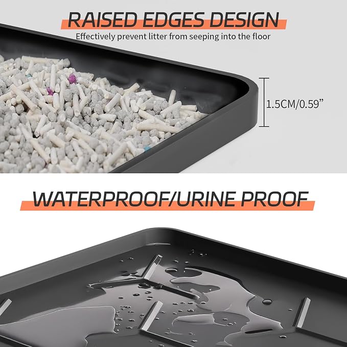 Bulkniu Silicone XL Cat Litter Mat, 28"X40", Raised Edge Waterproof, Black | Litter Trapping & Recycling, Easy to Clean, Non-Slip, Durable Safe & Odorless, Paw Friendly - Image 2