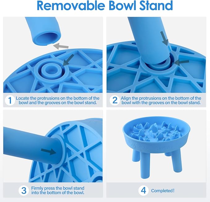 Silicone Slow Feeder Cat Bowl with Detachable Stand, Blue | Elevated Cat Bowls for Dry and Wet Food, Non-Slip Puzzle Food Bowl for Puppies & Cats, Digestion Anti Vomit - Image 4