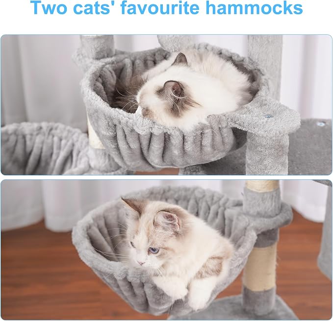 Hey-brother Cat Tree Tower with Large Bed, Hammocks, Scratcher, MPJ006SW | 35.4 Inches Cat House with Cozy Condo, Sisal Scratching Posts for Indoor Cats, Light Gray - Image 5