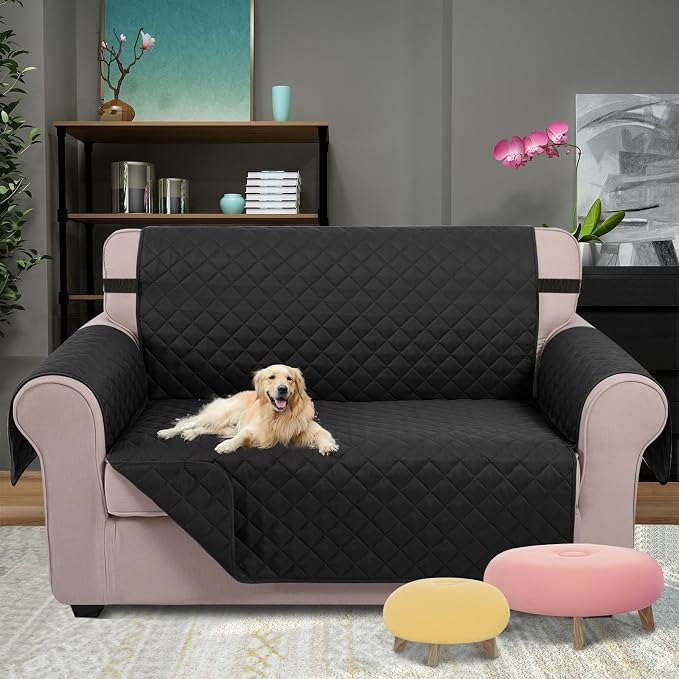 U-NICE HOME Loveseat Sofa Cover for 2 Cushion Couch, Black | 45''Loveseat Cover Washable, Pet Friendly, Elastic Straps, Water Repellent, Furniture Protector for 2 Cushion - Image 2