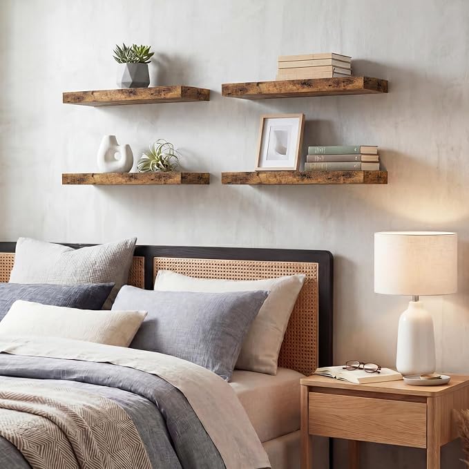 Fixwal Floating Shelves for Wall Decor (Rustic Brown, Set of 4, 15.7 Inch) | MDF Shelves with Metal Brackets, Space Saving for Books, Decor, Works in Bathroom, Kitchen, Living Room, Bedroom - Image 8