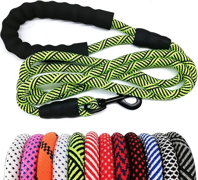 MayPaw Heavy Duty Rope Dog Leash, 3/4/5/6/7/8/10/12/15 FT Nylon Pet Leash, Soft Padded Handle Thick Lead Leashes for Large Medium Dogs (Green Black, 1/2" * 8') by MayPaw