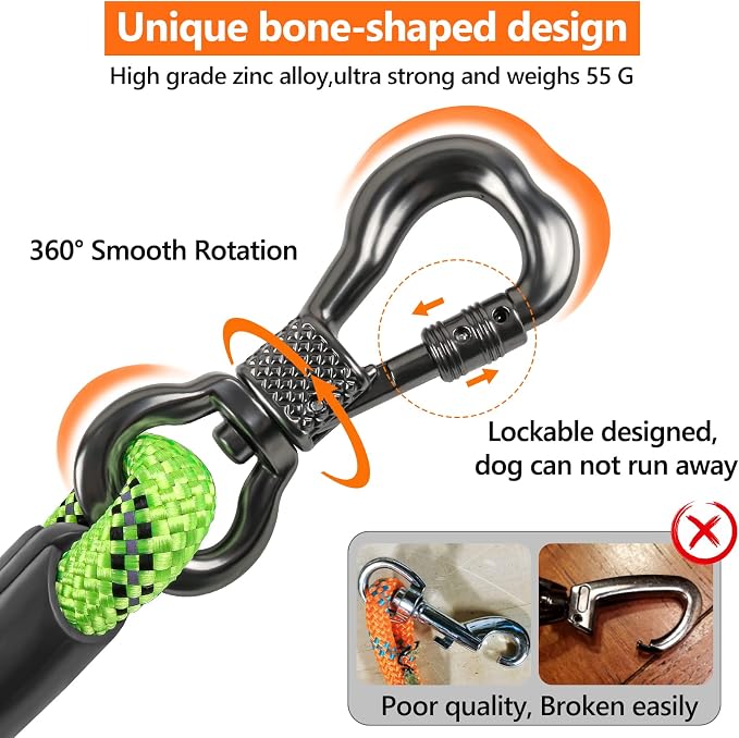 NTR 50FT Dog Long Leash with Swivel Lockable Hook and Comfortable Padded Handle, Dog Training Leash for Walking, Hunting, Camping, Backyard for Small Medium and Large Dogs Green - Image 3