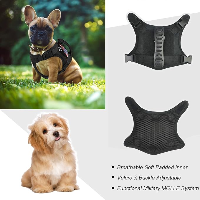 Tactical Dog Harness Tactical Puppy Vest with Rubber Handle K9 Military Adjustable Pet Vest Harness for Outdoor Training XS Dog Harness (Black Harness) - Image 3
