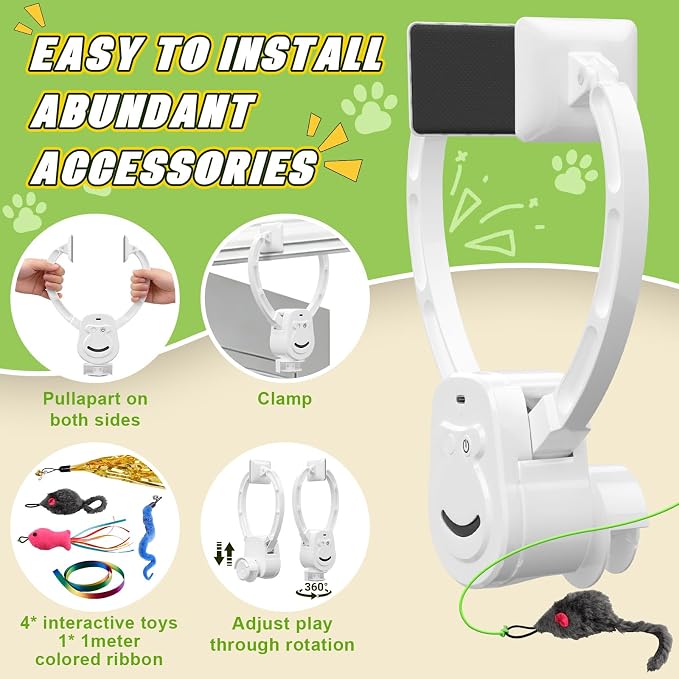 Automatic Hanging Interactive Cat Toy for Indoor Cats,Clip-On Doorway Cat Toy for Bored Adult Cats & Kittens,USB Rechargeable Motion Cat Enrichment Toy for Chase Exercise,Multi-Cat Homes(White) - Image 5