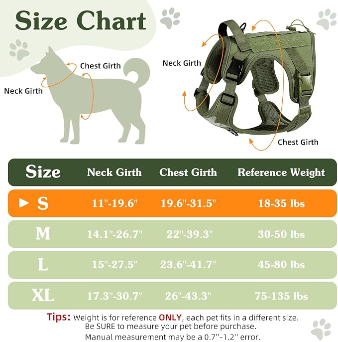 VavoPaw Heavy Duty Tactical Dog Harness for Small Dogs, No Pull Adjustable | Pet Harness Reflective Service Training Easy Control Pet Vest Military K9 Working Dog Harnesses（Army Green, S） - Image 2