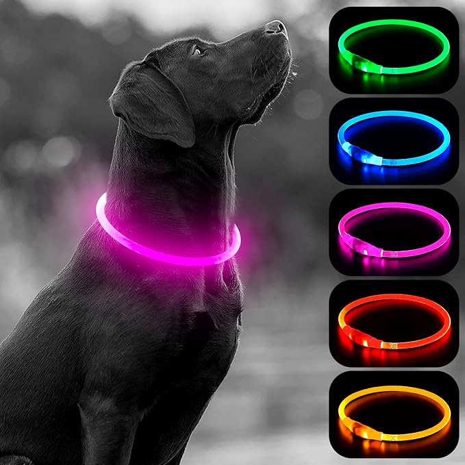 HIGO LED Dog Collar, USB Rechargeable Light Up Dog Collars Glow in the Dark, Waterproof LED Dog Necklace for Your Dogs Walking at Night (Pink) by Higo