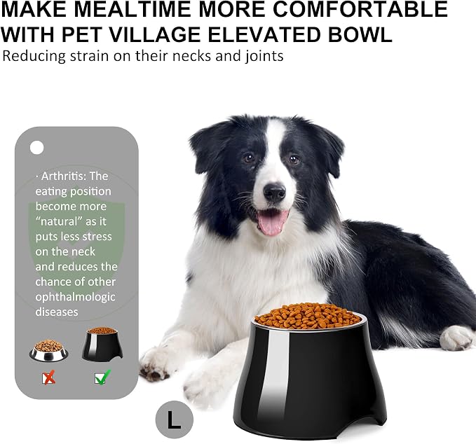 Dog Bowls,Cone Friendly Non Slip Single Dog Bowl with Stainless Steel Inner, Raised Bowls for Small and Medium Dogs Spaniel Dogs Long Ear, High Capacity, L/3 Cups Black - Image 3