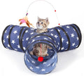 Tempcore Cat Tunnel for Indoor Cats, 3 Way Collapsible Pet Play Tunnel with Teaser Wand, Peek Holes & Hanging Ball, Interactive Tube for Kittens & Rabbits, Pentagram Printed by Tempcore